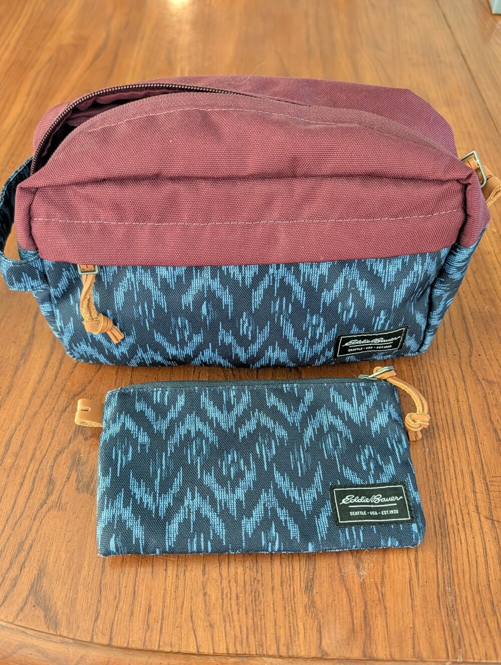 Eddie Bauer 2-Piece Toiletry Bag & Travel Pouch Set Blue Maroon OS NIB